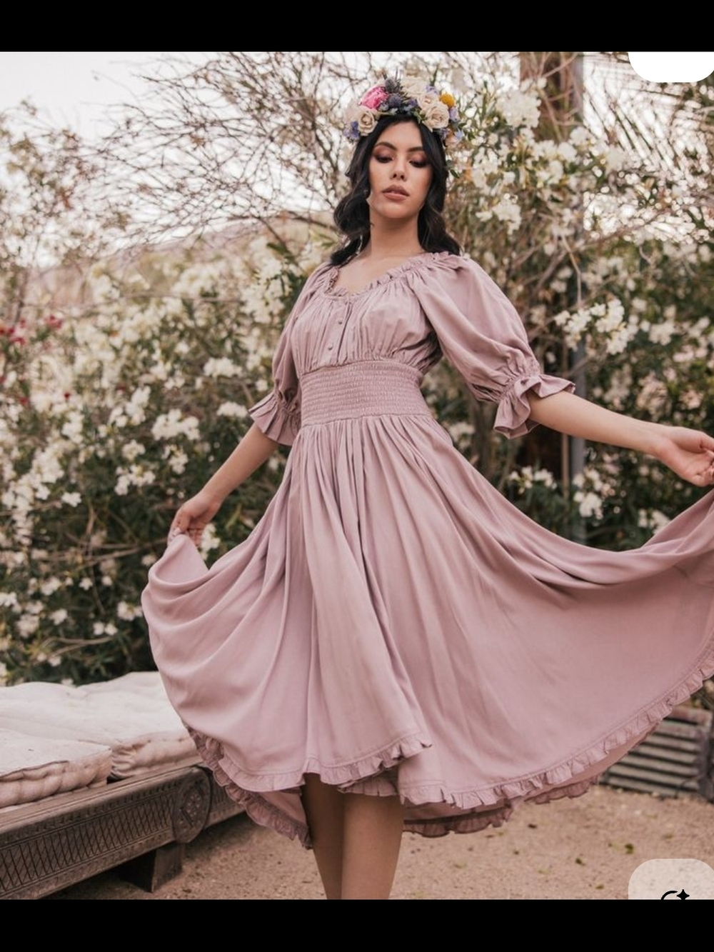 JessaKae Dusty Rose Puff Sleeve Smocked Midi Dress